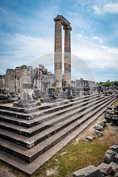 The colossal ruins of the Temple of Apollo at Didyma. Didymaion was an important oracle center in ancient period. Aydin, Turkey