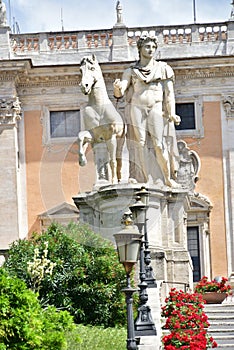 Colossal statue of a Dioscure at Piazza del Campidoglio in Rome Italy