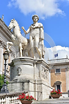 Colossal statues of a Dioscure at Piazza del Campidoglio Capitoline Hill in Rome Italy