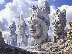 Colossal Stone Statues Under a Dramatic Sky