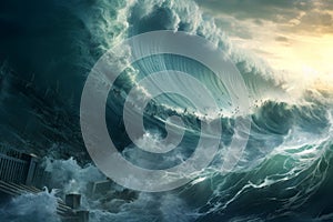 Colossal Tsunami wave. Generate Ai