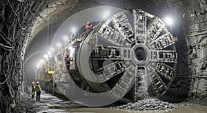 Massive Tunnel Boring Machine at Work in Underground Construction