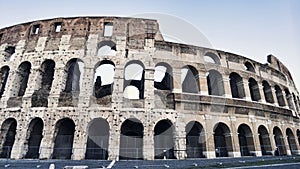 Colosseum or amphitheater Flavium in Italian Colosseo, the bigger ancient amphitheater in the world, heritage of Ancient Rome and