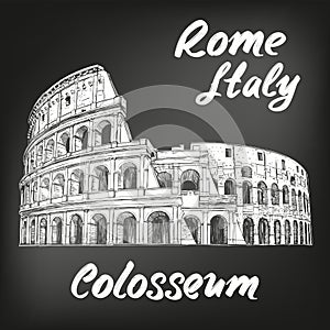 Colosseum, an ancient amphitheatre, an architectural historical landmark of Rome, Italy. hand drawn vector illustration