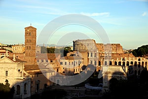 Colosseum and Arch of Titus seen from the Palatine Hill, Rome, Italy