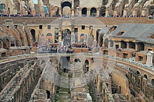 Colosseum, Coliseum or Coloseo, Flavian Amphitheatre largest ever built symbol of ancient Roma city in Roman Empire.