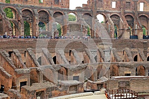 Colosseum, Coliseum or Coloseo, Flavian Amphitheatre largest ever built symbol of ancient Roma city in Roman Empire.