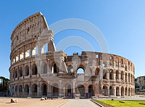 Colosseum or Coliseum Flavian Amphitheatre or Amphitheatrum Flavium also Anfiteatro Flavio or Colosseo. Oval amphitheatre in Rome photo