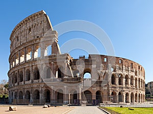 Colosseum or Coliseum Flavian Amphitheatre or Amphitheatrum Flavium or Anfiteatro Flavio or Colosseo. Oval amphitheatre in the ce photo