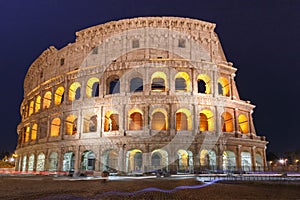 Colosseum or Coliseum at night, Rome, Italy.