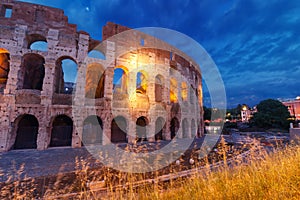 Colosseum or Coliseum at night, Rome, Italy.