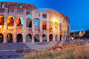 Colosseum or Coliseum at night, Rome, Italy.