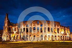 Colosseum at dusk in Rome, Italy