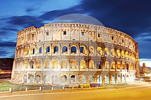 Colosseum at dusk in Rome, Italy