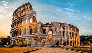 Colosseum at dusk in Rome. Rome postcard.