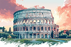 Colosseum Evening Glow Vector - AI Generated