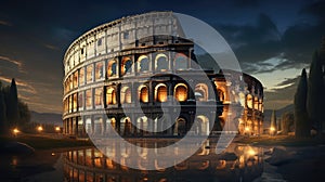 Colosseum in the evening ultra realistic illustration - Generative AI.