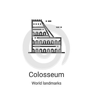 Colosseum icon vector from world landmarks collection. Thin line Colosseum outline icon vector illustration. Linear symbol for use