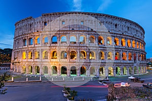 The Colosseum illuminated at night in Rome, Italy