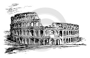 Colosseum, An illustration of the Roman, vintage engraving