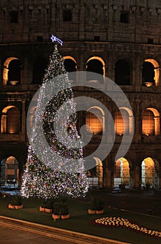 Colosseum by night in Christmas time