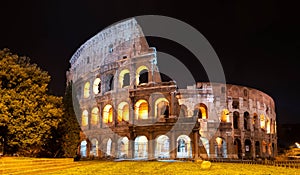 The Colosseum at night in Rome in Lazio in Italy