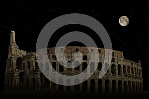 Colosseum, night sky, moon, stars