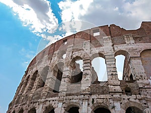 Colosseum outside top part epic view. Rome, Italy