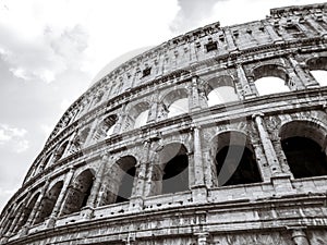 Colosseum outside top part epic view. Rome, Italy