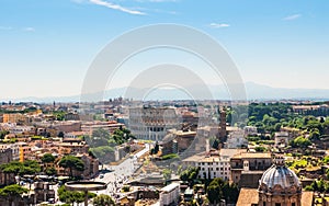 Colosseum and Roman Forum in Rome, Italy, Aerial View