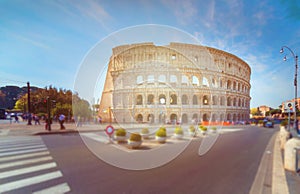 Colosseum in Rome, Italy. Ancient Roman Colosseum is one of the main tourist attractions in Europe. People visit the famous Coloss
