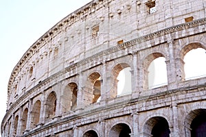 Colosseum in Rome, Italy on cloudy sky background. The Colosseum. Famous place. Historical buuilding on cloudy blue nice