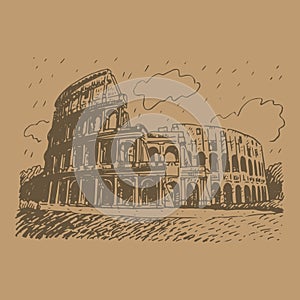 Colosseum. Rome, Italy. Graphic sketch