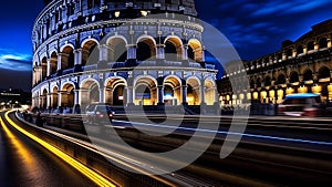 Colosseum, Rome, Italy. Night photography with long shutter speed