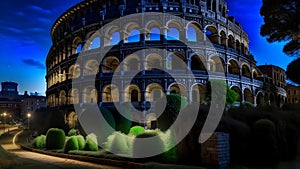 Colosseum, Rome, Italy. Night photography with long shutter speed