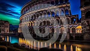 Colosseum, Rome, Italy. Colosseum, night shooting with colour illumination