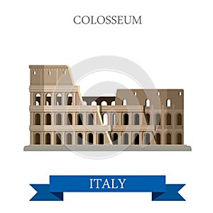 Colosseum in Rome Italy Romanian heritage. Flat cartoon style historic sight showplace attraction POI web site vector illustration