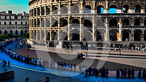 Colosseum, Rome, Italy. The square in front of the Colosseum in the warm colours of sunset