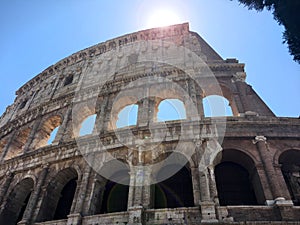 Colosseum Rome in Italy with sunny sky.