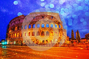 Colosseum in Rome, Italy during twilight time