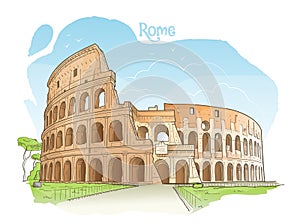 Colosseum, Rome, Italy. Vector illustration.