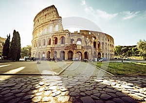 Colosseum in Rome and morning sun