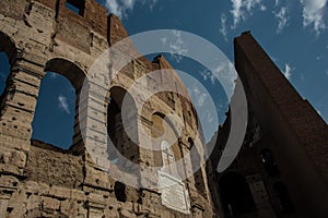 Colosseum in Rome and morning sun, Italy