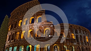 Colosseum Rome at night dark sky storm 4k footage