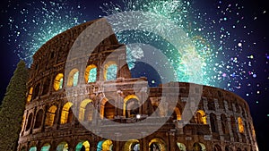 Colosseum Rome night fireworks show new year eve