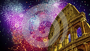 Colosseum Rome night fireworks show new year eve