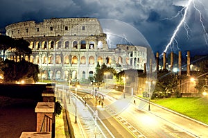 Colosseum Rome by night, lightning