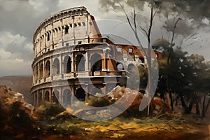 Colosseum Rome painting. Generate ai