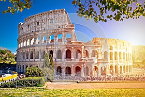 Colosseum of Rome scenic sun haze view