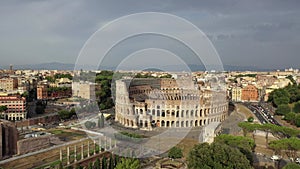The colosseum in Rome seen from the drone